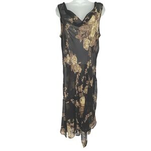 connected apparel Black Floral Midi Dress with Gold Roses